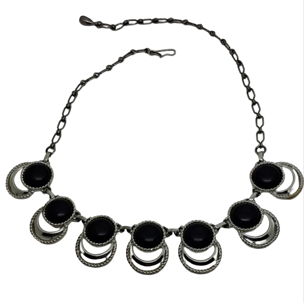 🖤 1959 Sarah Coventry "Bold and Beautiful" Black Cabochon Choker Necklace - Picture 3 of 8